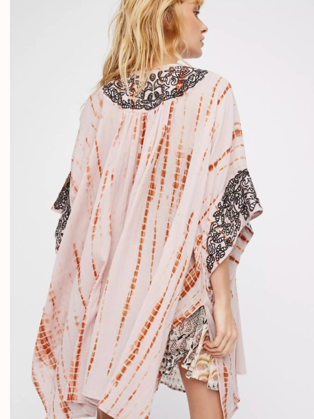 Free People Love Triangle Blush Rust Tie Dye Embroidered Kimono S